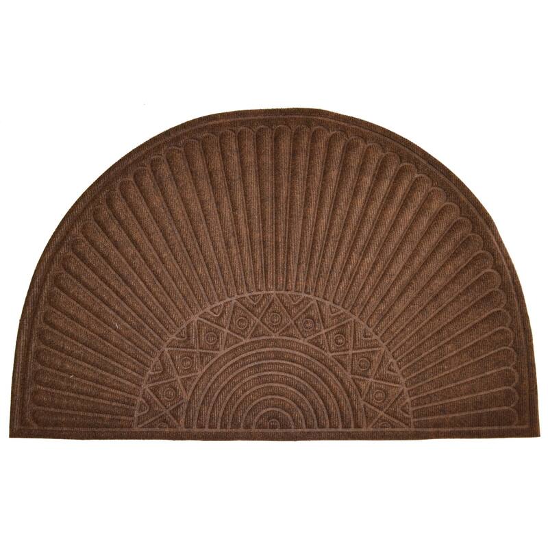 HomeRoots 24" X 36" Brown Synthetic Fiber Abstract Outdoor Semi Circle Door Mat - 24' X '36