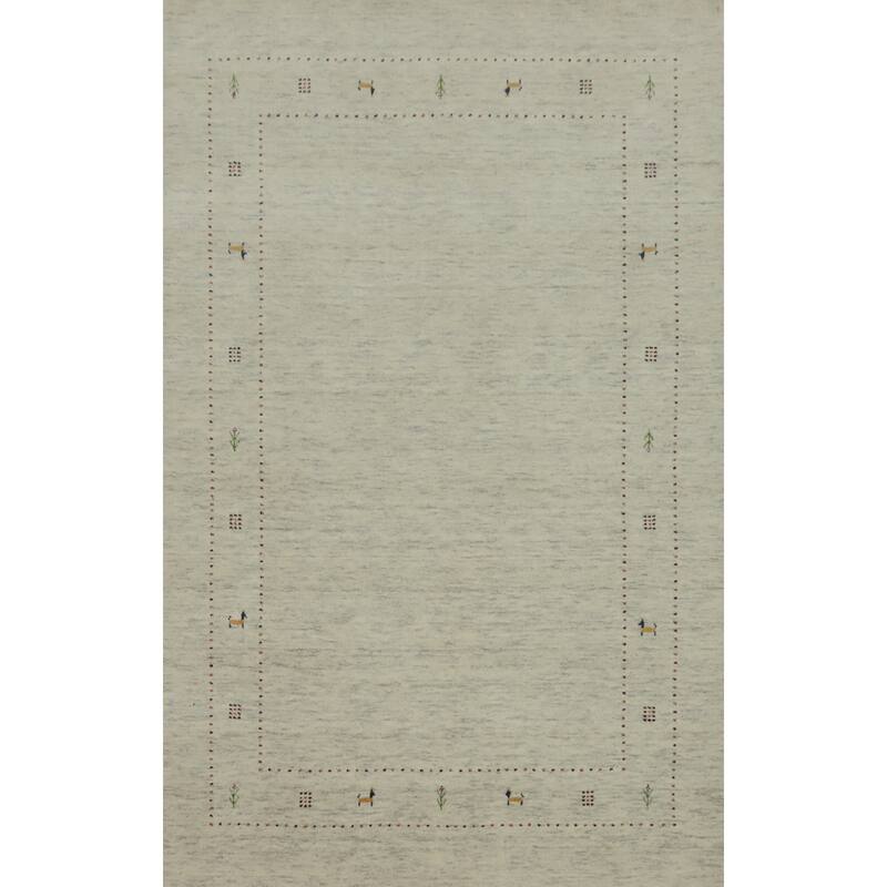 Hand Knotted Oriental 100% Wool Carpet Tribal Animal Pictorial Beige & Ivories Gabbeh Area Rug - 7' 9'' X 5' 0''