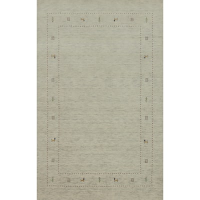 Hand Knotted Oriental 100% Wool Carpet Tribal Animal Pictorial Beige & Ivories Gabbeh Area Rug - 7' 9'' X 5' 0''