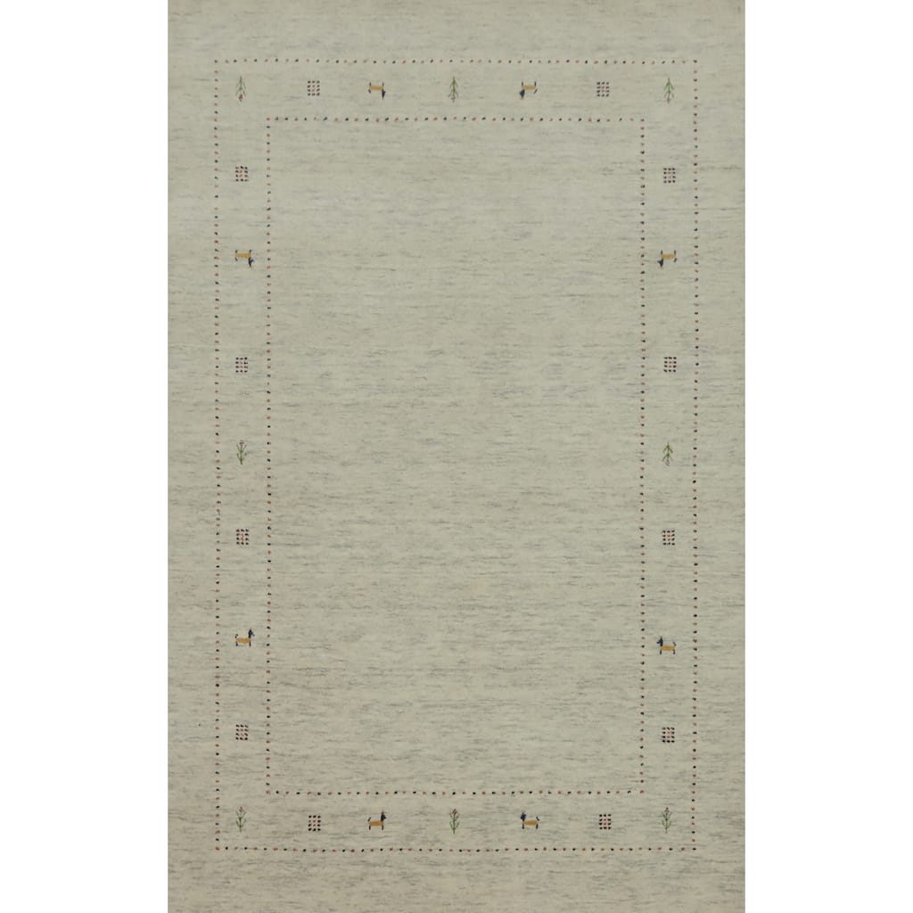 Hand Knotted Oriental 100% Wool Carpet Tribal Animal Pictorial Beige & Ivories Gabbeh Area Rug - 7' 9'' X 5' 0''
