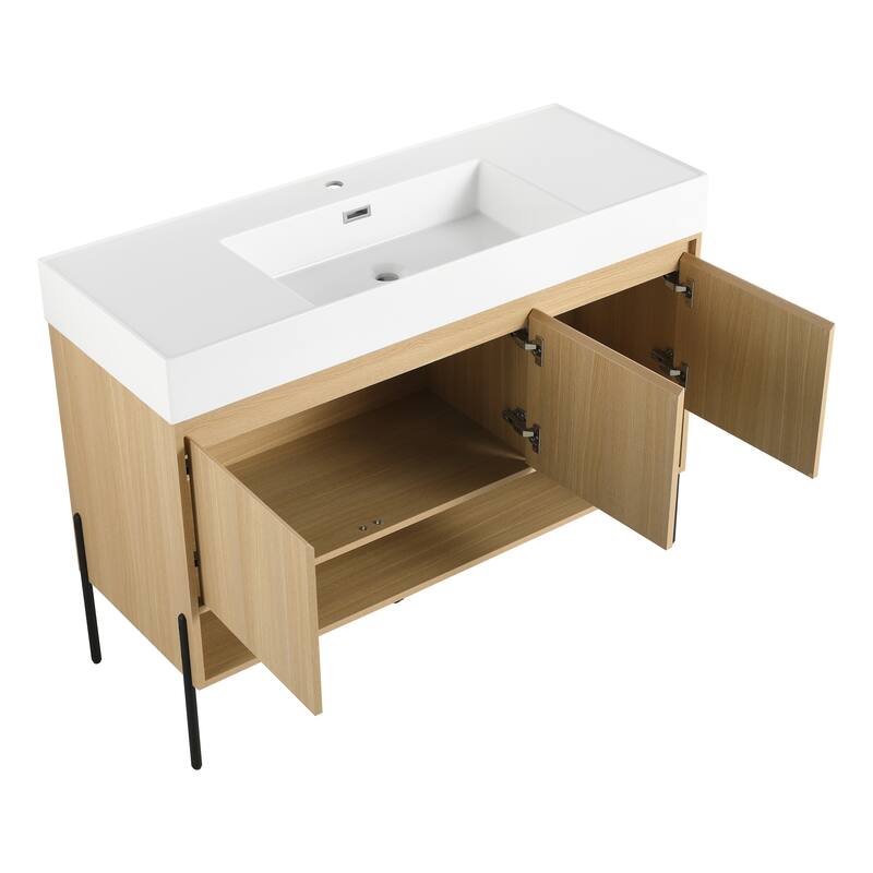 47-Inch Resin Bathroom Vanity with Multi-Layer Solid Wood Frame, Stylish Tripod Design