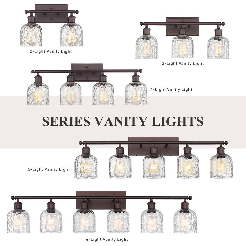 2-Light Bathroom Vanity Light, Clear Hammered Glass,