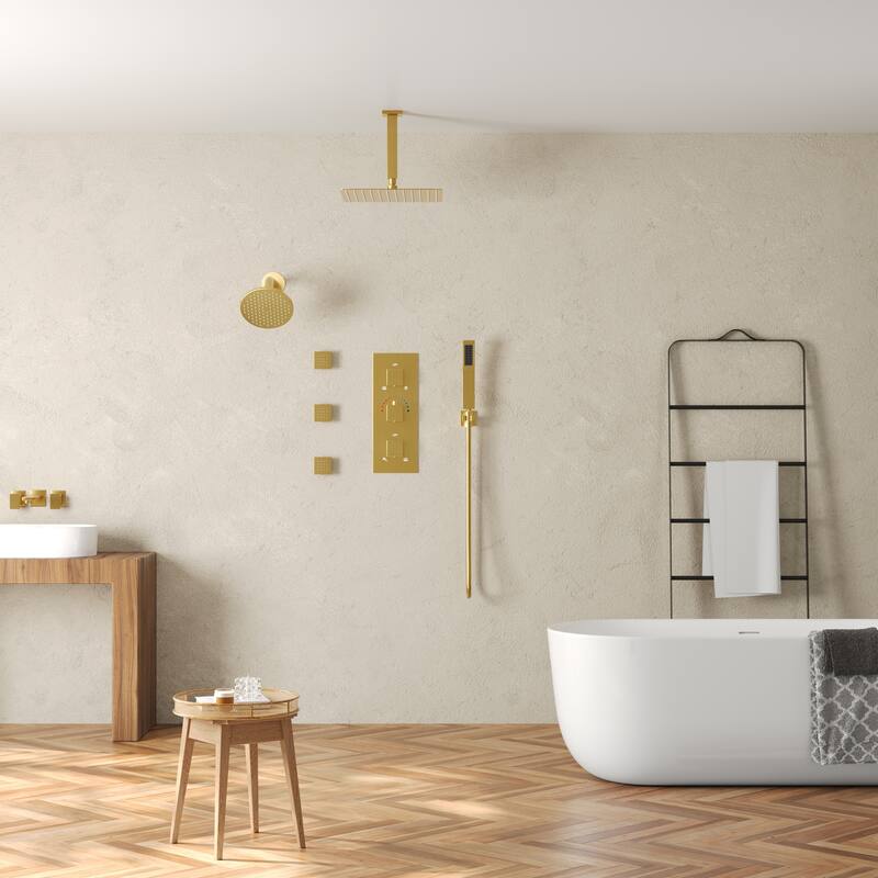 Thermostatic Dual Heads 12" Multi-Function Shower System with 3 Body Sprays