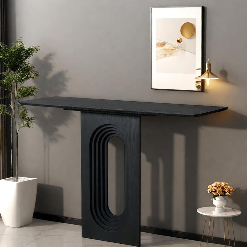 47.24" MDF Modern Loopback Design Console Table - Space-Saving MDF With Wood Veneer Finish - Black