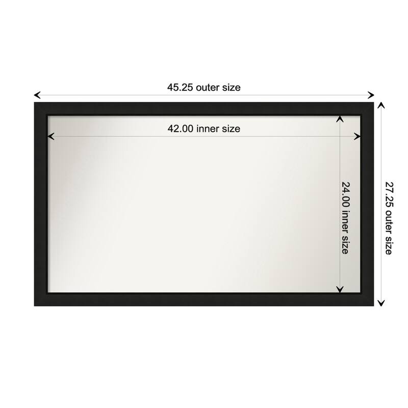 Midnight Black Narrow Framed Non-Beveled Custom Wall Mirror, Bathroom Vanity Mirror - Outer Size: 45.25 x 27.25