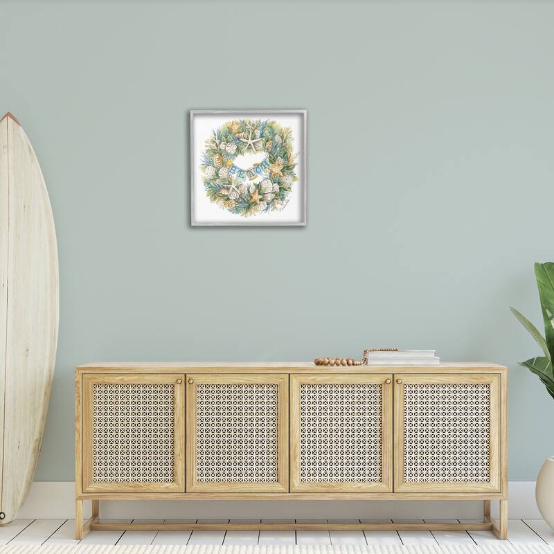 Stupell Holiday Beach Seashell Wreathe Nautical Christmas Framed Wall Art, 12 x 12 - Multi-Color