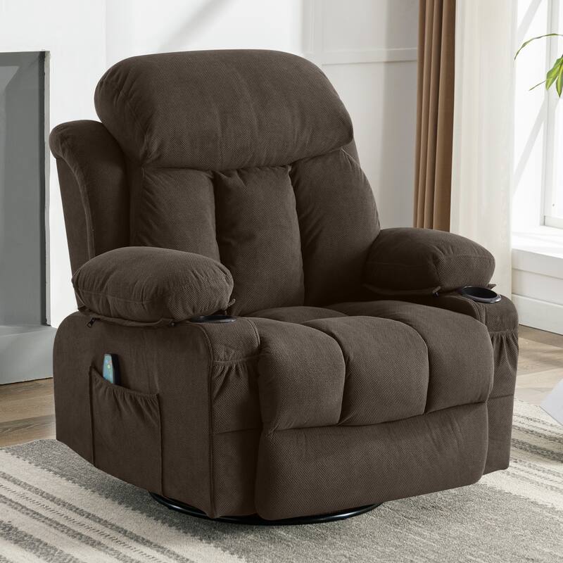 Swinging Recliner Massage Heated Sofa with USB, Cup Holders, Side Pockets, Eight Acupoint Massage