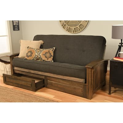 Somette Washington Full-size Futon Frame with Storage Drawers and Linen Mattress