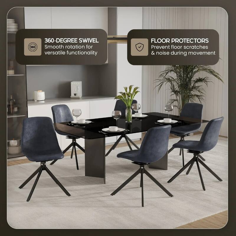 Markley Leather Dining Chair 360 Degree Swivel with Iron legs Modern Accent Side Chair Set of 2