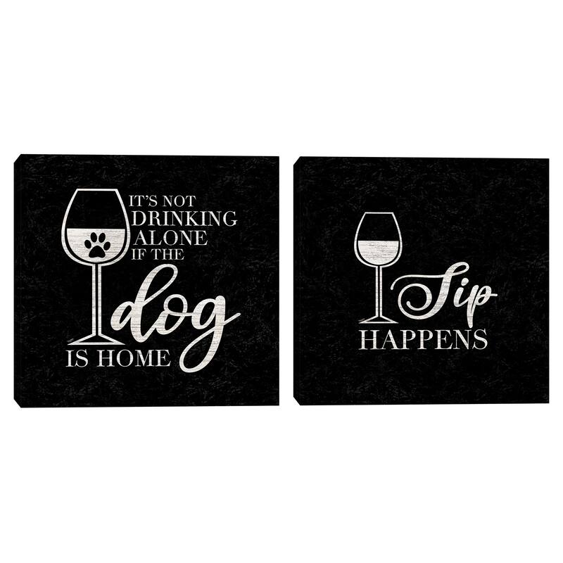 WIne Humor Black I Dog Home, Wine Humor Black III Sip Happens by Tara Reed Canvas Art Prints
