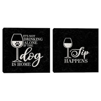 WIne Humor Black I Dog Home, Wine Humor Black III Sip Happens by Tara Reed Canvas Art Prints