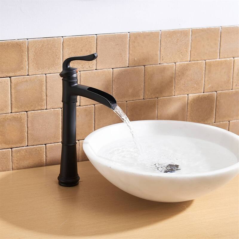 Waterfall Bathroom Vessel Sink Faucet With Drain Assembly Modern Single Hole Bathroom Vessel Faucets Single Handle Mixer Taps