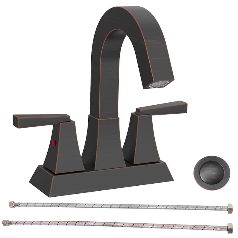 2-Handle Heavy Duty Bathroom Faucet with Drain and Supply Kits, Modern Style Lavatory Deck Mounted Faucet Brushed Nickel 4001-NA - Oil-Rubbed Bronze