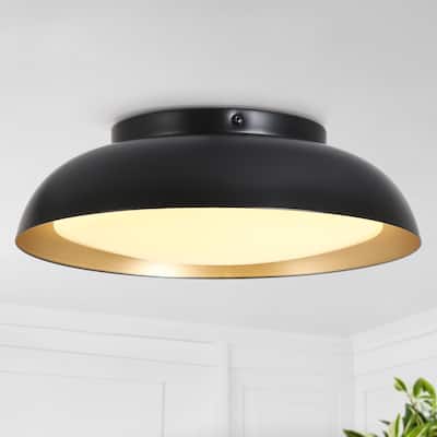 Modern 1-Light Black LED Flush Mount Metal Ceiling Light for Entrance - 16.5" D x 12.5" H