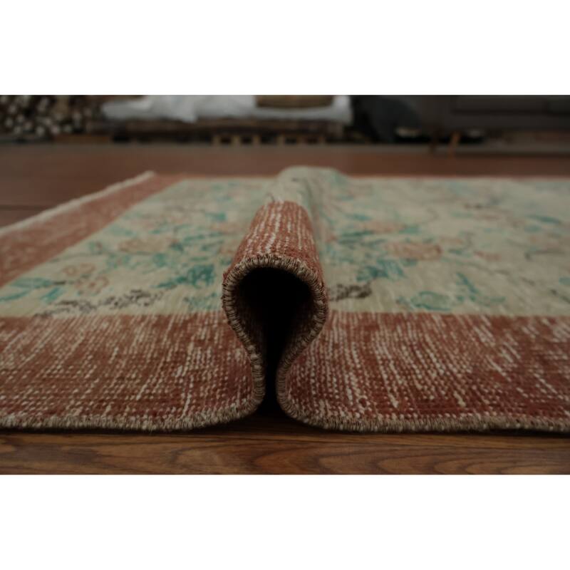 Hand Knotted Oriental 100% Wool Carpet Transitional Floral Beige & Ivories Anatolian Area Rug - 9' 2'' X 5' 7''