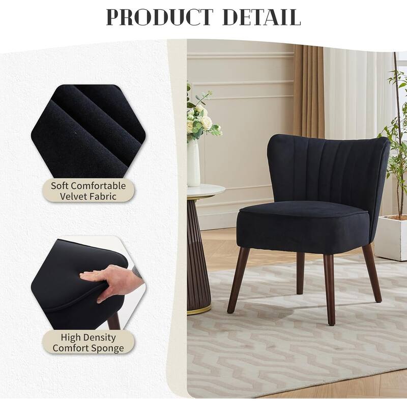 Modern Velvet Accent Chair Set of 2, Soft Upholstered Living Room Chair with Wooden Legs
