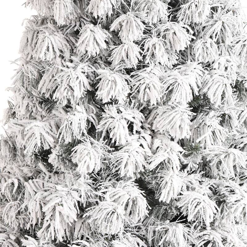 Glitzhome 6FT/7.5FT/9FT/11FT Snow Flocked Pre-lit Artificial Fir Christmas Trees