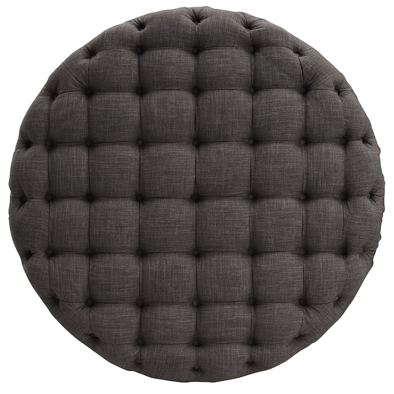 Knightsbridge Round Tufted Rolling Ottoman by iNSPIRE Q Artisan - Dark Grey Linen