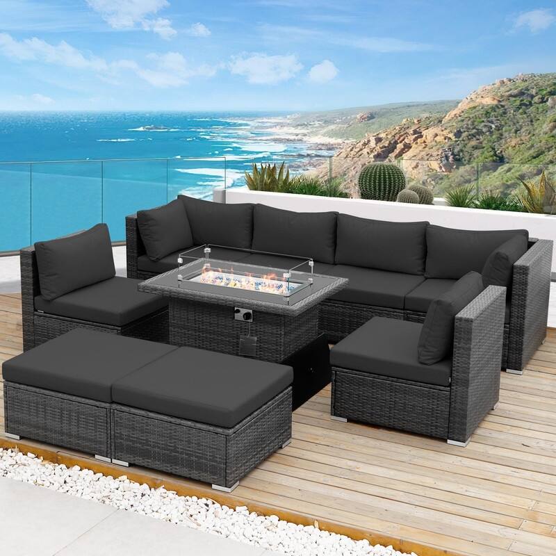 FINCATI Outdoor High-back Wicker Patio Sectional Set, 500 lbs Luxury Oversized Conversation Set, Spacious Couch Set - 242100 - Dark Grey