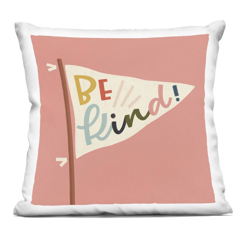 Stupell Be Kind Phrase on Flag Decorative Printed Throw Pillow Design by Sarah Hickman - Accent - Polyester - Pink - Single