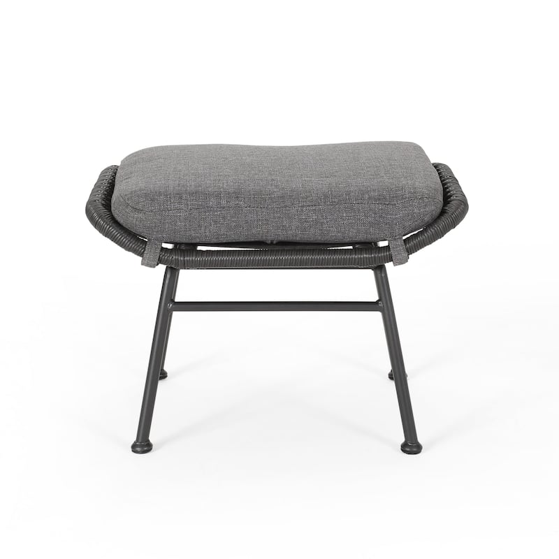 Margo Outdoor Ottoman Set of 2, 24 Inch Black Iron, Gray Cushion