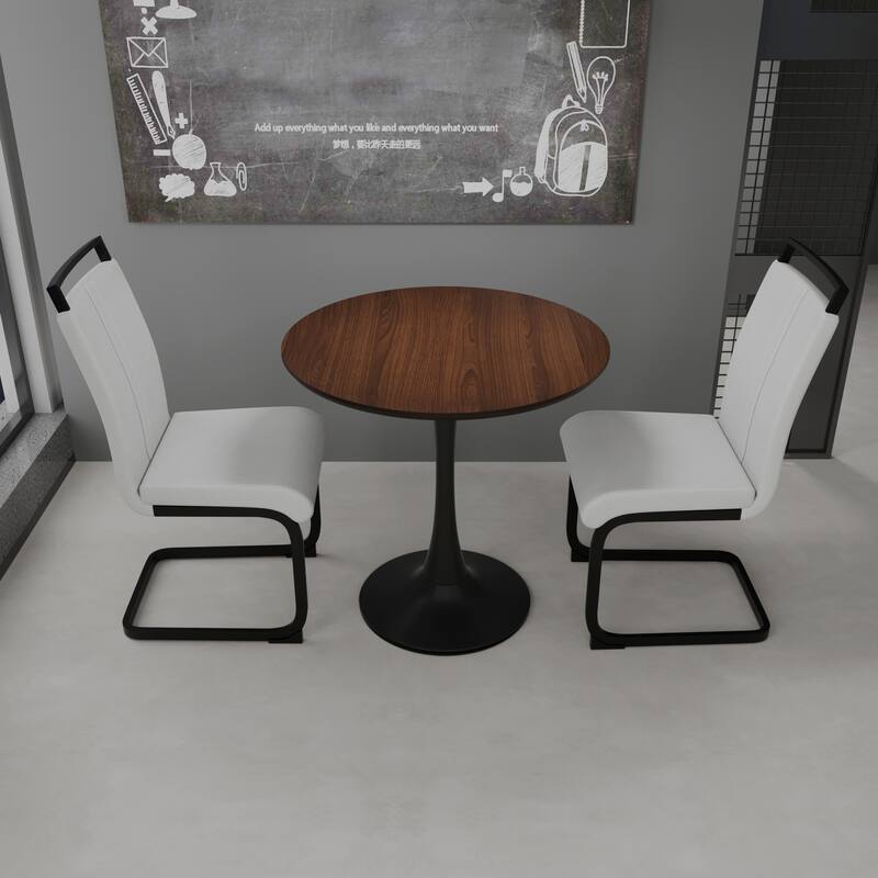 Modern 3-Piece Dining Set with MDF Round Table & 2 PU High Back C-shaped Tube Chairs