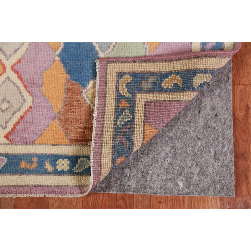 Hand Knotted Oriental 100% Wool Carpet Transitional All-Over Purples Oushak Runner Rug - 7' 10'' X 3' 0''