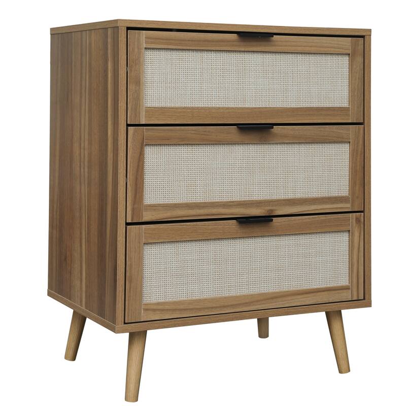 Rattan 3-Drawer Cabinet with Moisture-Proof Finish & Anti-Tipping Device for Safe Storage