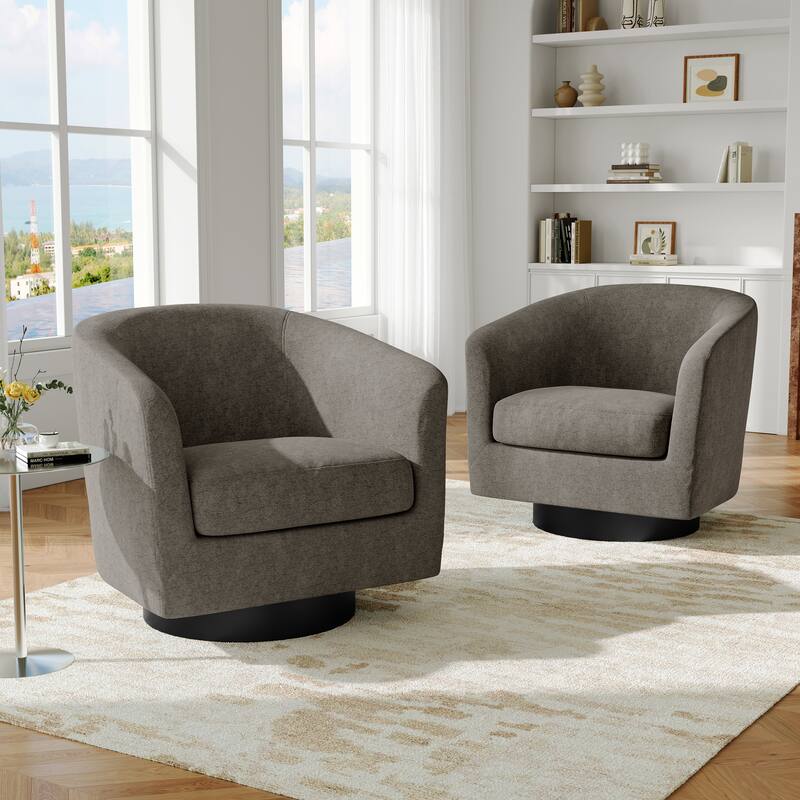 2 Set Modern Soft Upholstered Chenille Swivel Barrel Chair