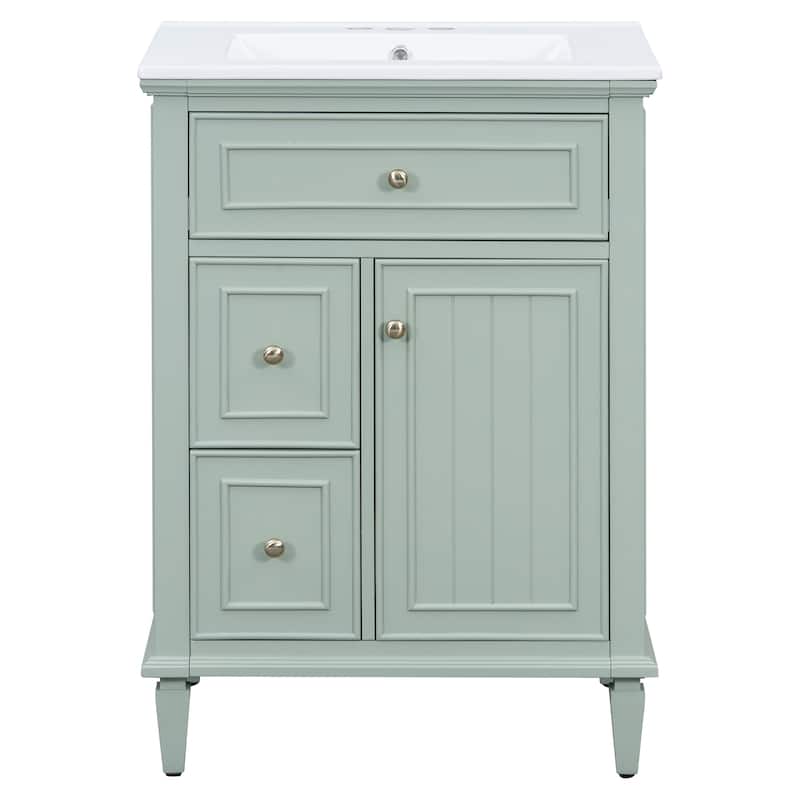 24" Bathroom Vanity with Sink Bathroom Storage Cabinet with One Flip Drawer and Two Drawers, Adjustable Shelf