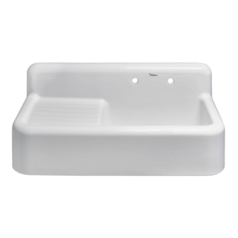 Heritage Front Apron Single Bowl Fireclay Sink with Integral Drainboard and High Backsplash