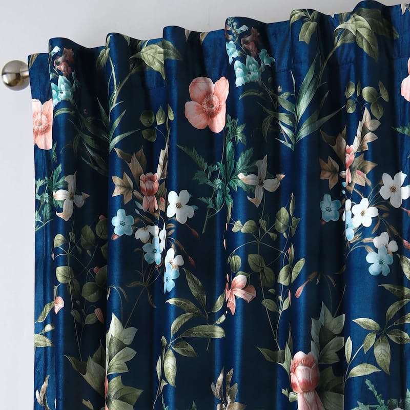 Calla Floral Printed Velvet Room Darkening Window Curtains - 2 Panels - 50 x 84