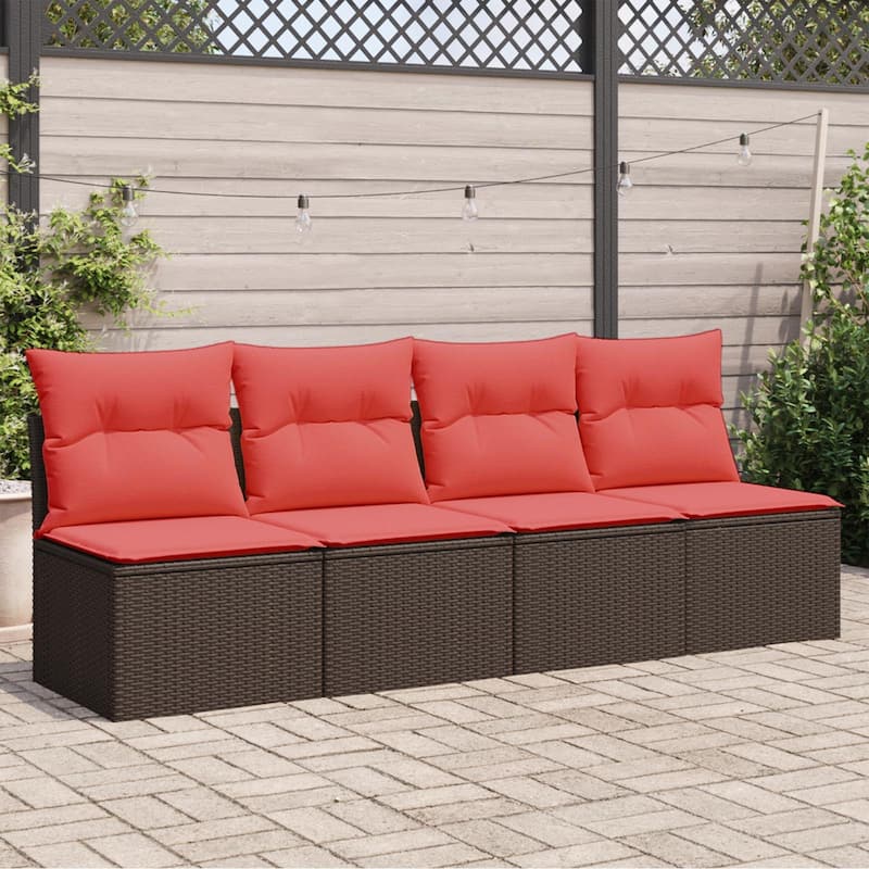 vidaXL Patio Sofa with Cushions Outdoor Seating Poly Rattan Black/Gray/Brown