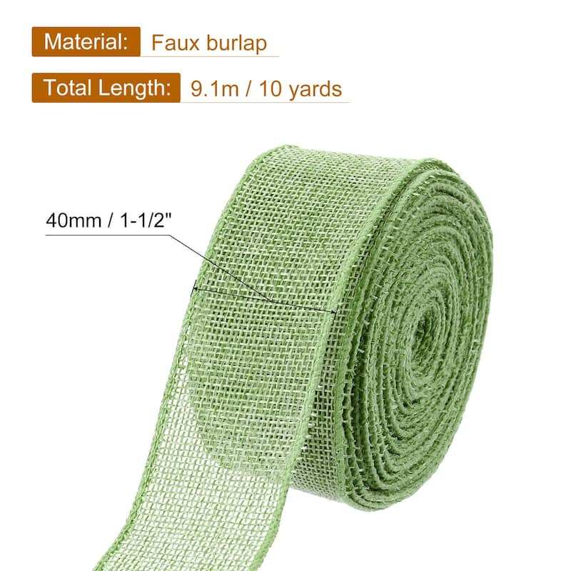 Burlap Wired Ribbon, 10 Yards Fabric Ribbon Roll - Light Green - 1.5"