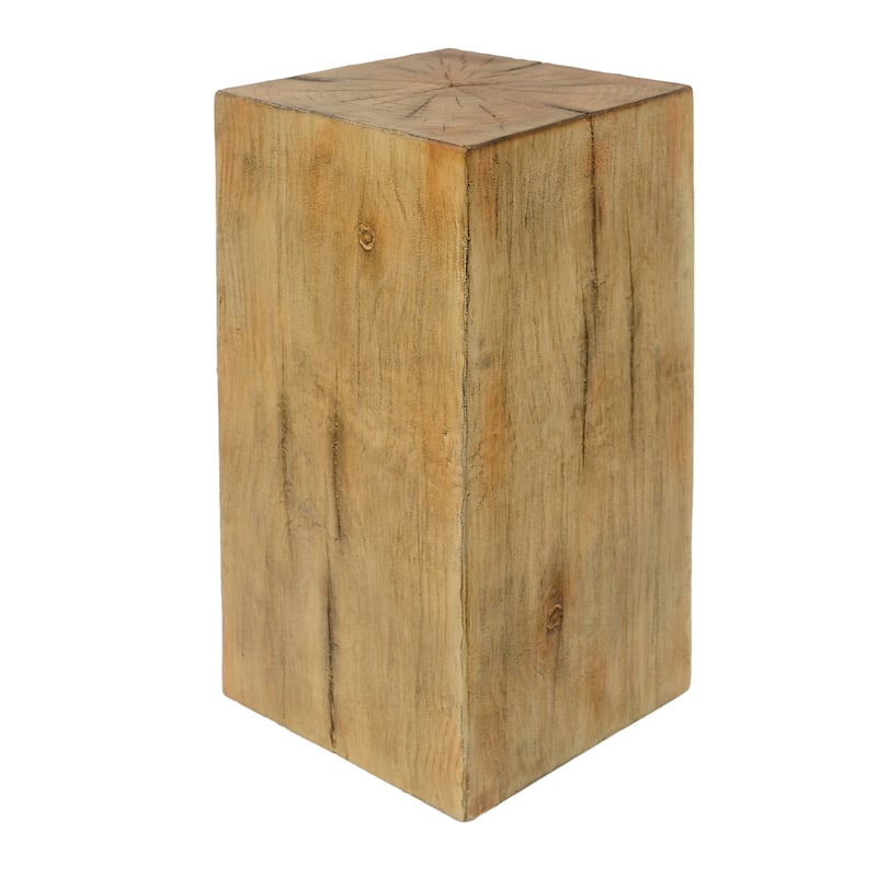 Distressed Wood-Effect End Table • Square Column Design in Multi-Height Set • Weather-Resistant for Indoor & Outdoor Decor