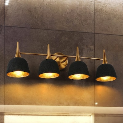 Ampla Modern Farmhouse 4-light Bathroom Vanity Light Black Gold Sonce with Resin Shade