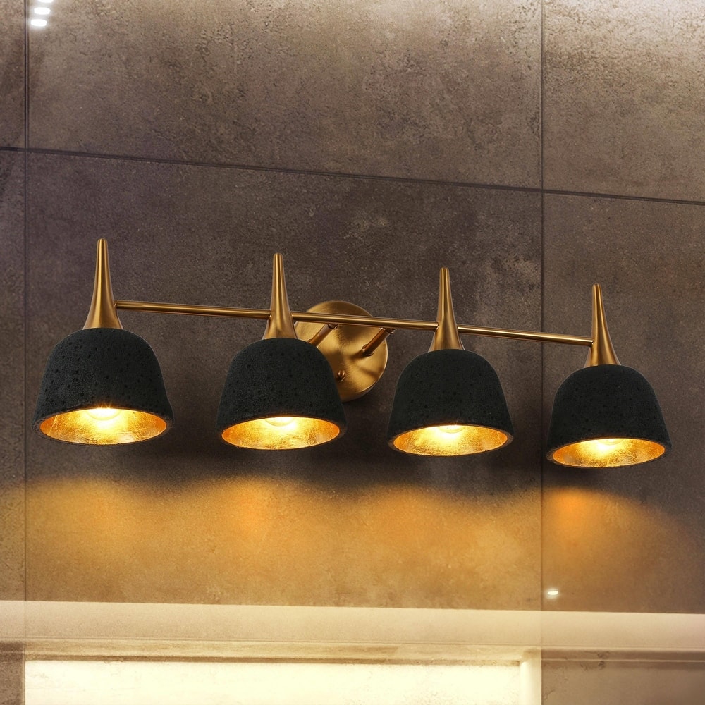 Ampla Modern Farmhouse 4-light Bathroom Vanity Light Black Gold Sonce with Resin Shade