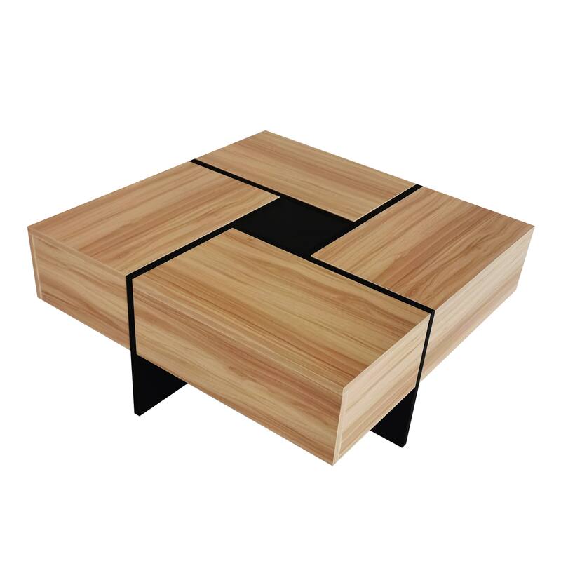 31.5" Square Coffee Table with 4 Hidden Storage Compartments & Sliding Top, UV High-gloss Finish