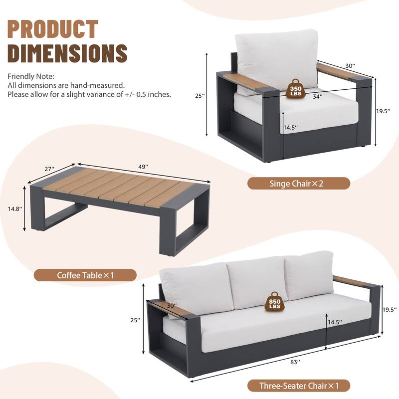 Modern Aluminum Outdoor Conversation Set with Ultra-Thick Cushions