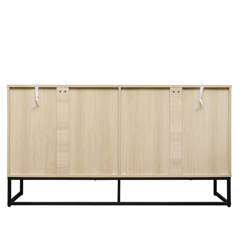 Engineered Rattan Buffet Accent Storage Cabinet 4-Door Sideboard with Adjustable Shelf, Cupboard Console Table Hallway Cabinet