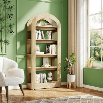 MDF 5 Tier Bookshelf with Arched Top and Heavy-Duty Shelves - 70.86" H x 31.5" W x 11.81" D