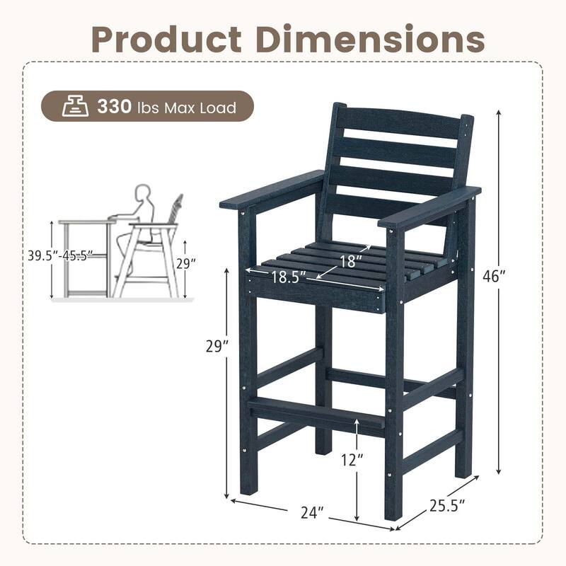 Costway Patio Adirondack Bar Chairs Set of 2 with Wide Armrests & - See Details