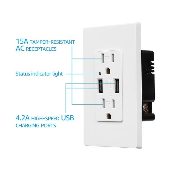 Shop Kioki 6 Pack Dual Usb Charging Wall Outlets 15a Ac 4 2a Usb Ports Overstock 16844630