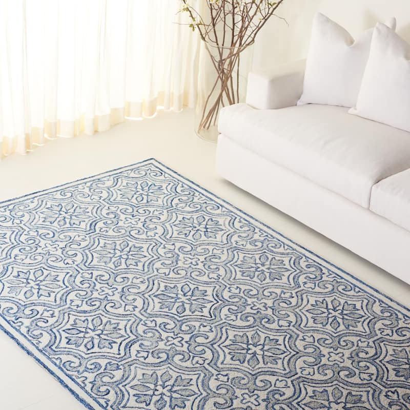 Lauren Ralph Lauren Handmade Elfur Contemporary Wool Rug - 7' Square - Navy/Ivory