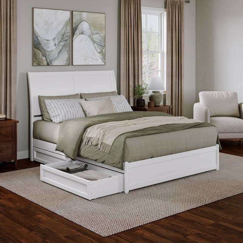 Andorra Platform Bed with Panel Footboard and Storage Drawers - White - Queen