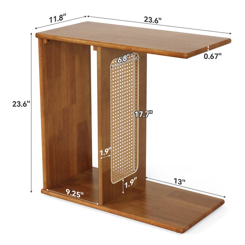 Solid Wood End Table C-Shaped Side Table for Couch