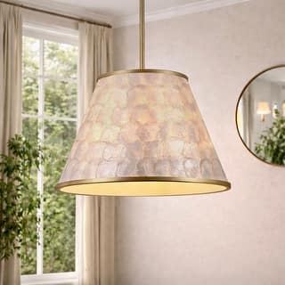 GetLedel 18" Modern Coastal 1-Light Capiz Shell Pendant Ceiling Light - Antique Gold