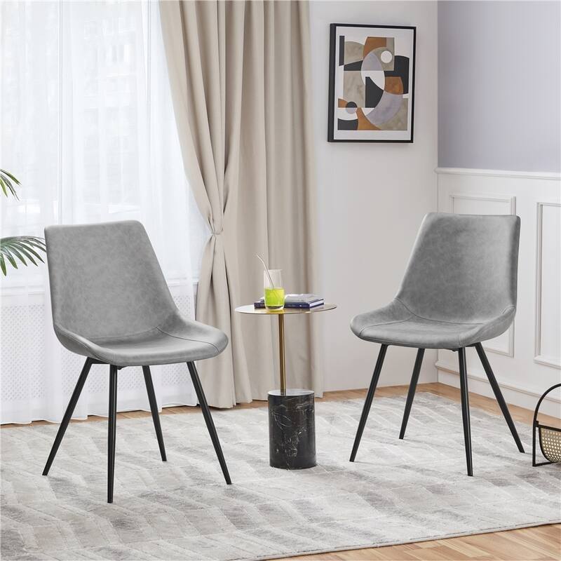Yaheetech 2PCS Faux Leather Dining Chairs with Metal Legs for Kitchen Dining Room - Grey