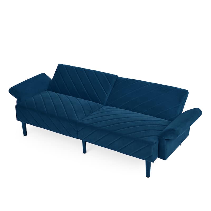 Folding Velvet Futon Sofa Bed with Adjustable Armrests for Apartments