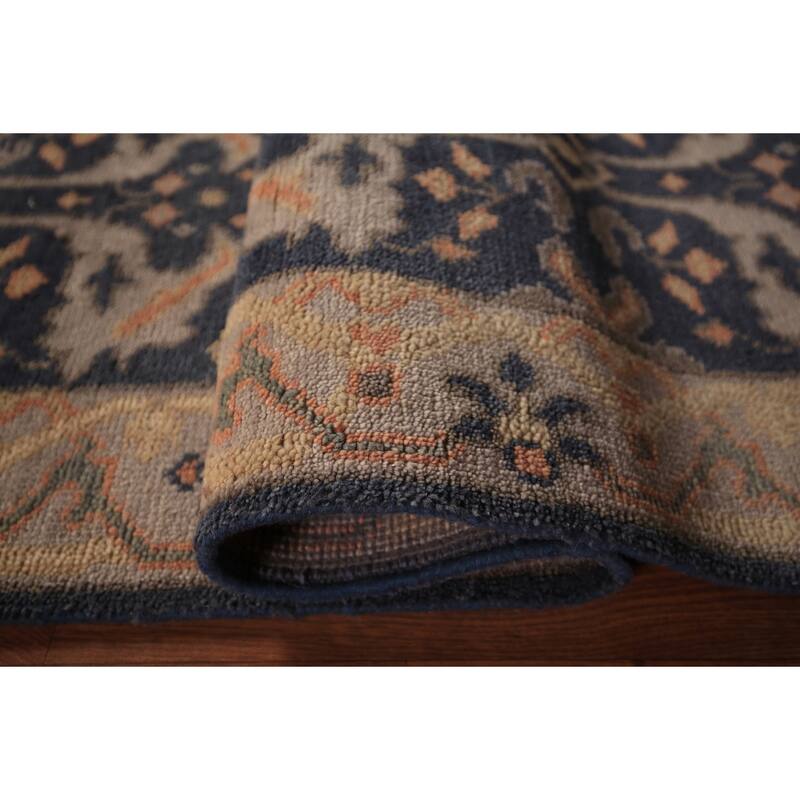 Blue Oushak Vegetable Dye Runner Rug Hand-Knotted Wool Carpet - 2'7" x 7'10"